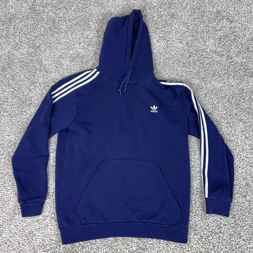 Adidas Hoodie Mens Large Blue‎ Trefoil 3 Stripes Pullover Sweatshirt Sweater Top